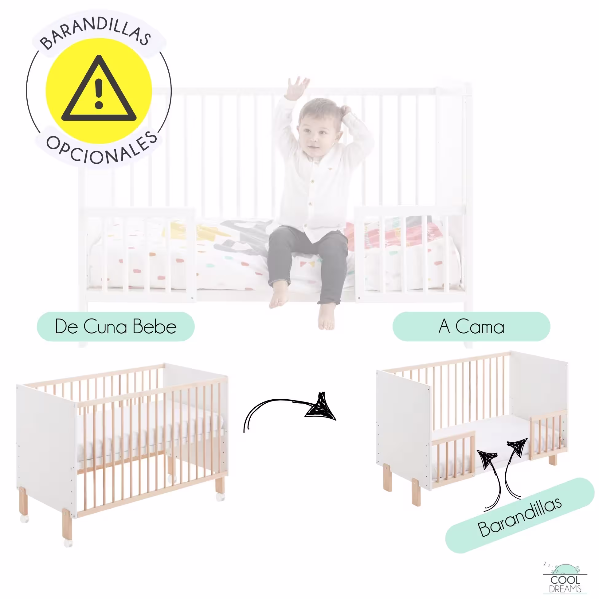 Cuna colecho Umami 3×1 convertible en cama + ruedas - Imagen 3