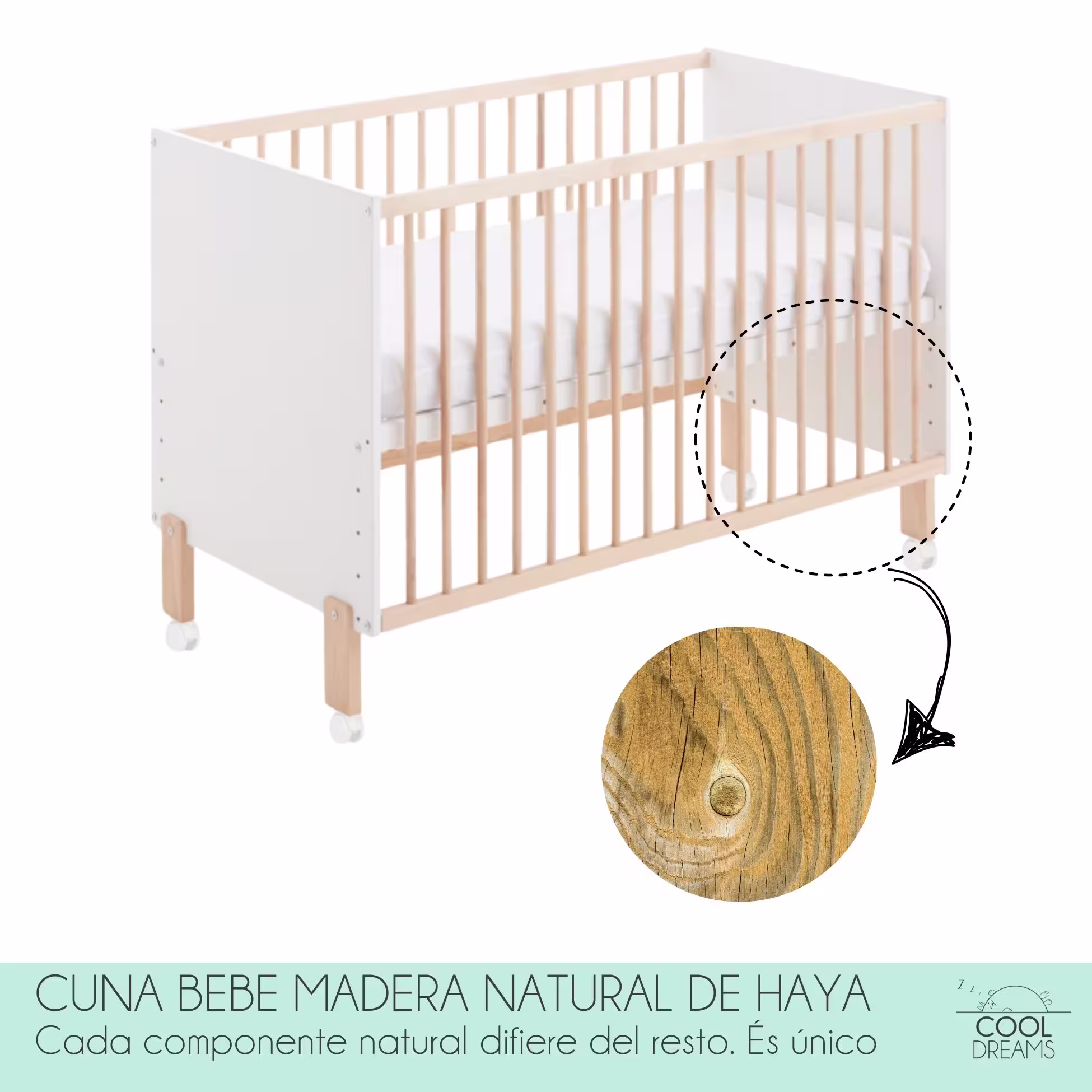 Cuna colecho Umami 3×1 convertible en cama + ruedas - Imagen 4