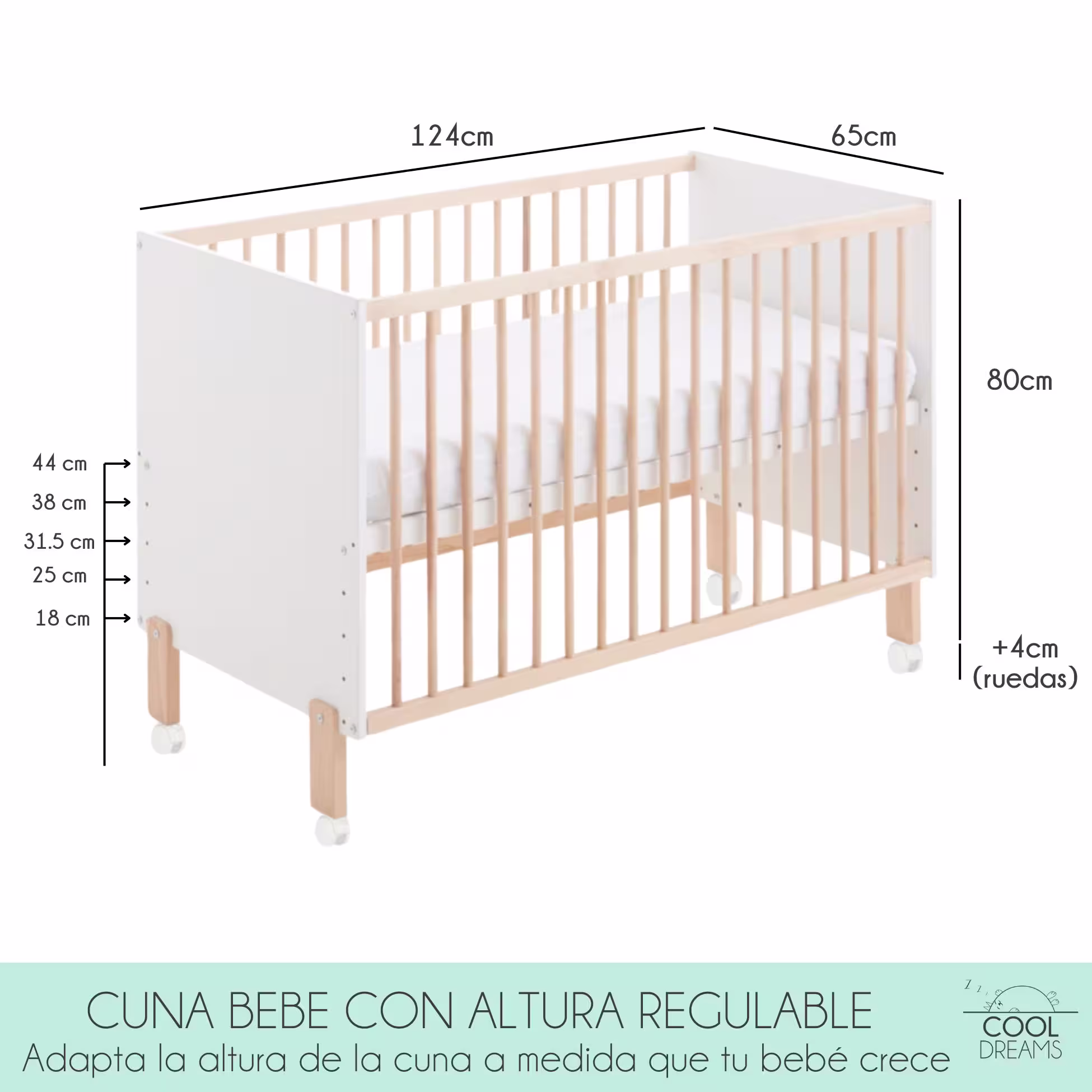 Cuna colecho Umami 3×1 convertible en cama + ruedas - Imagen 5